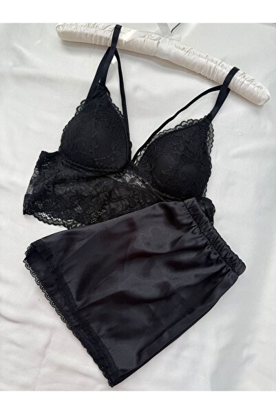 İNKO İÇ GİYİM Saténové šortky s krajkovým detailem Bustier