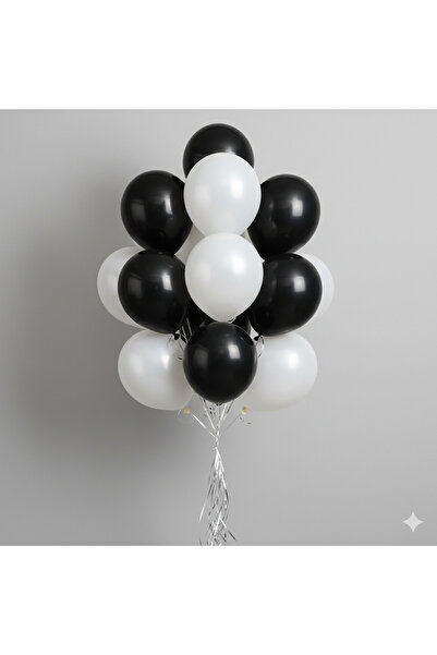 Deniz Party Store بالون معدني أسود أبيض 12 بوصة 10 قطع