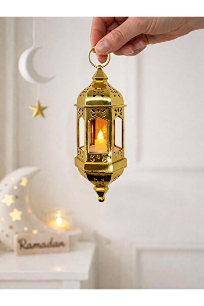 co arma فانوس زخرفي معلق بإضاءة LED بنمط رمضاني - ذهبي 18 سم