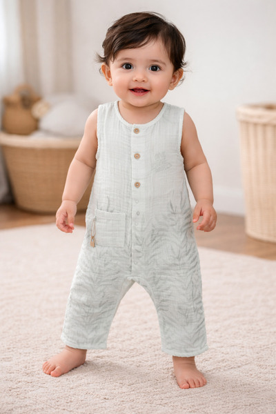 Caramell Muslin Sleeveless Little Boy Jumpsuit 2025 Summer Season 1672