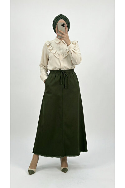 MİHRA STORE Φούστα Γαμπαρντίνα Feyona με Έξι Φούντες-MA4281 Πράσινο