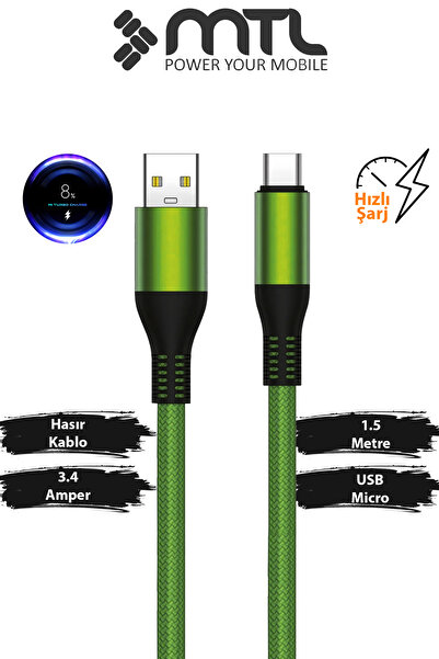 MTL Type-C Hızlı Şarj ve Data Kablosu - 1.5 Metre - Örgülü Metal Başlıklı 3.4...