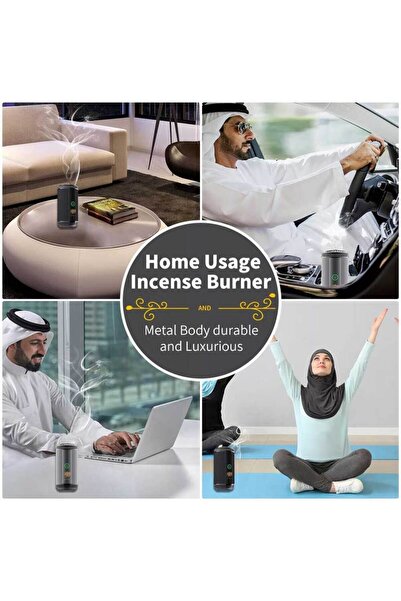 Oud Bakhoan مبخرة كهربائية بتصميم مانع للانزلاق، بخور عربي، مبخرة محمولة للسيارة، قابلة لإعادة الشحن عبر منفذ USB