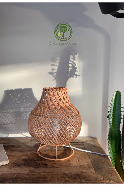 Renesse Home Rattan Masa Lambası – Bohem Dekoratif Gece Lambası & Abajur, Doğ...