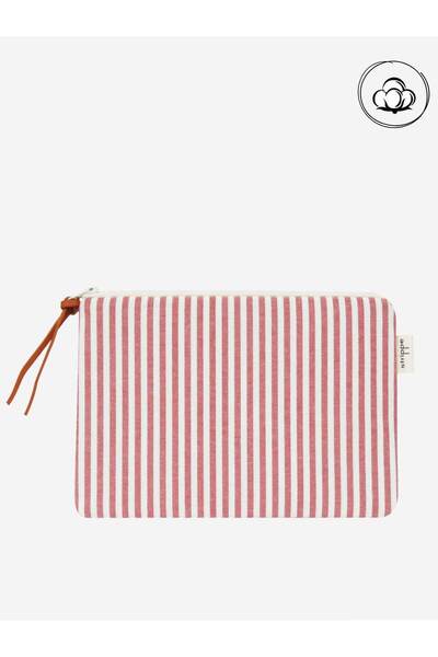 Pamuklu İnce Çizgili Bordo Pouch Portföy Çanta