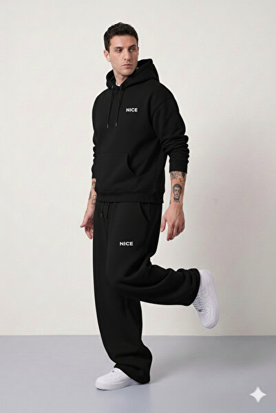 NİCE Men's Design Baggy Wide Leg Tracksuit Set Top and Bottom Set