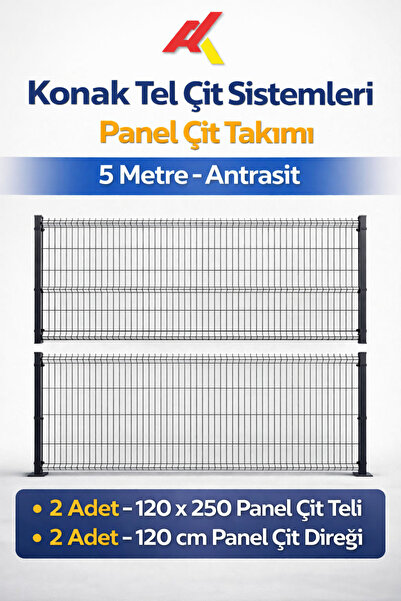 Konak Tel Çit Aksaray 2 ADET Takım Antrasit Bahçe Panel Çim Çiti Teli 120x250...