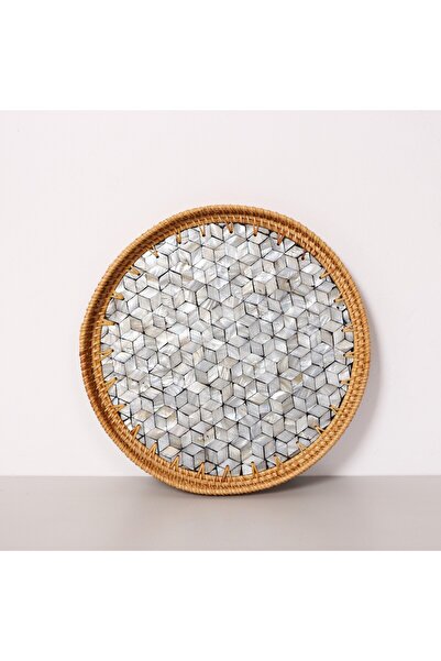 Renesse Home Dowa El Yapımı Sedefli Rattan Tepsi – Doğal & Dekoratif Sunum Te...