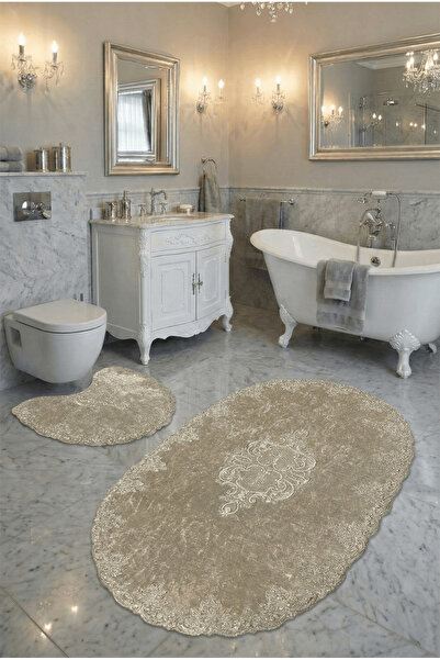 FeelHome طقم سجادة حمام بيضاوية فاخرة للغاية من ميلاس، مكون من قطعتين، مع قاع...