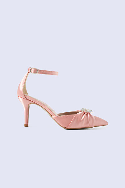Tacchi Helen Kalp Detaylı Kısa Topuklu Pudra Abiye Ayakkabı