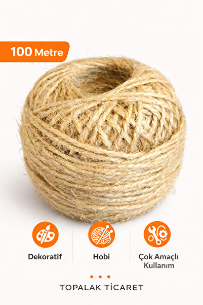 TOPALAKTİCARET Jüt İp 100 MT Hasır İpi Keten İp- Çuval İpi Kırnap Süsleme Ipi...