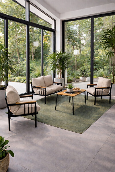 UFUK HOME Milas 211 Masalı Krem Fermuarlı Bahçe Balkon Takımı, Cafe, Salon - ...