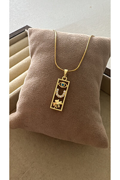 MeLunam ÇELİK GÖZ NAL VE YONCA DETAYLI ŞANS KOLYESİ