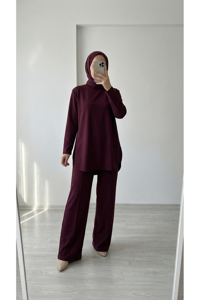 BENAHOLL Yonca Yanları άνοιγμα με ρέλι Σετ Παντελονιού-NL764 Δαμασκηνί