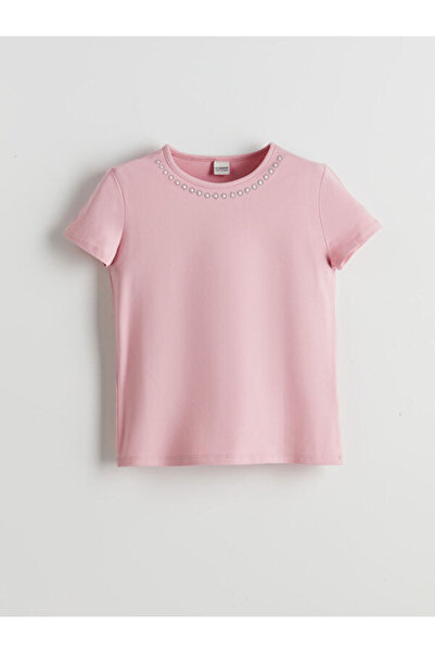 LC Waikiki RMZ GİYİM FARKIYA تي شيرت بناتي بياقة روبا مرصعة بالأحجار