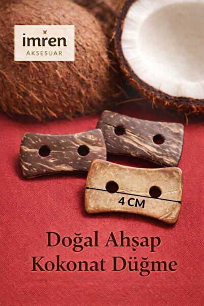 İMREN AKSESUAR Ahsap Kokanat Doğal Düğme 4 Cm Genişliğinde Dikdörtgen Şeklind...