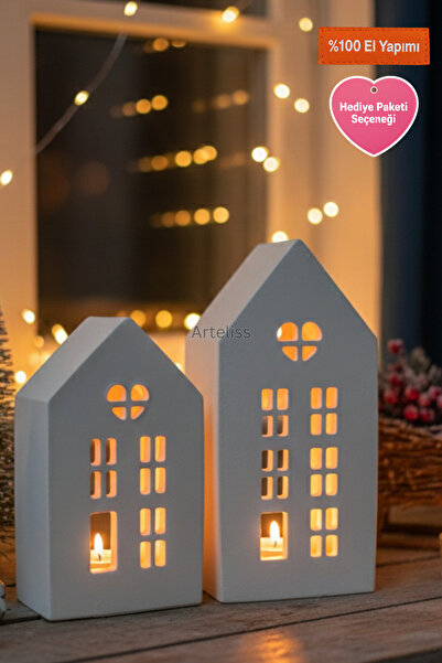 Arteliss Dekoratif Işık Evi Büyük İkili Ev Obje Mumluk Fener T-light Mum Led ...