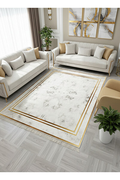 ALLGELSİN Yıkanabilir Kaymaz Tabanlı Halı Ince Yazlık Dekoratif Salon, Oturma...