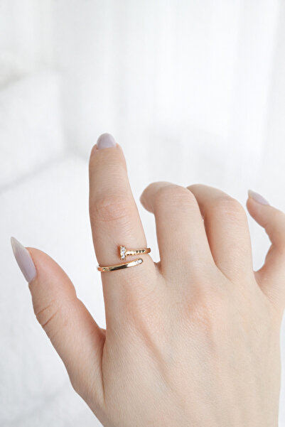 Gunessa خاتم ذهبي اللون مع حجر، خاتم نسائي بسيط قابل للتعديل