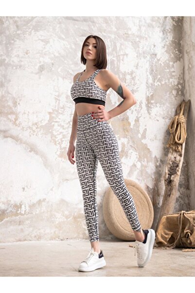 lismina Siyah Beyaz Desenli Ekstra Yüksek Bel Toparlayıcı Tayt