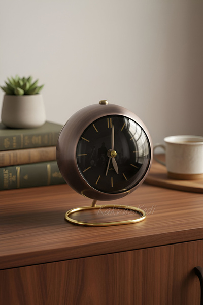 KaktüsKedi Metal Gövdeli Tombik Masa Saati - Işıklı Çalar Saat