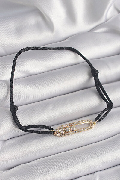 Skygo Black Color Drawstring Elevator Gold Messika Model Women's Bracelet - T...