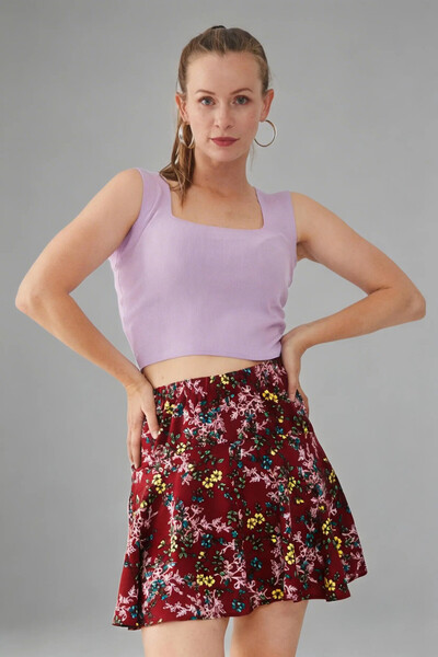 Aslında Look Çiçek Desenli Beli Lastikli Etek Şort Etek Şortlu Etek Fırfırlı ...