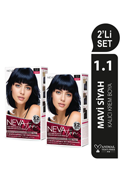 Nevaton 2'Lİ SET 1.1 MAVİ SİYAH Kalıcı Krem Saç Boyası Seti (4 boya + 4 oksidan)
