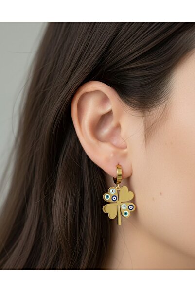 aurora dükkan Çelik Nazarlı Yonca Küpe