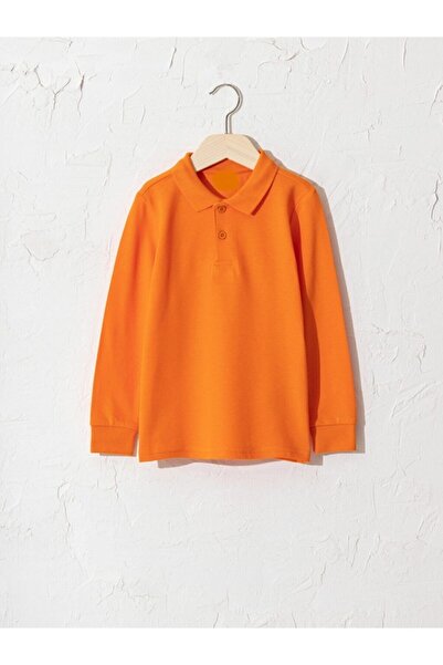 NZY Tekstil Πορτοκαλί παιδικό σχολικό μπλουζάκι με μακρυμάνικη λαιμόκοψη