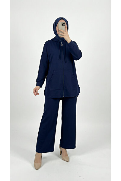 MİHRA STORE Σετ παντελόνι με φερμουάρ και τσέπες Hande Kangaroo-MF1746 Navy Blue