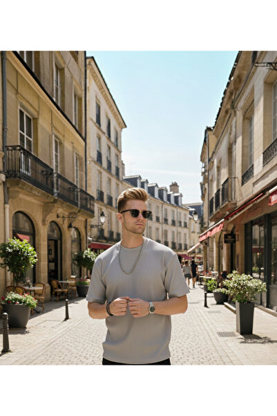 KVİNS Men's Black Premium Piko Textured Regular Fit Short Sleeve T-Shirt