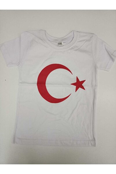 PARMAK ÇOÇUK Luna roșie și stea pe alb 23 aprilie - 29 octombrie Tricou cu dr...