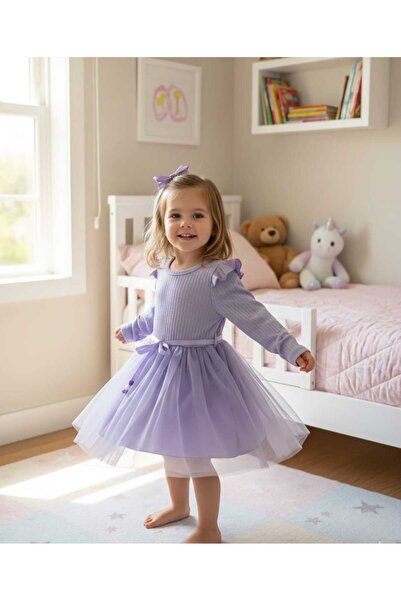 Retro Women Κοριτσίστικο λιλά μακρυμάνικο tutu για γενέθλια, ειδική περίσταση...