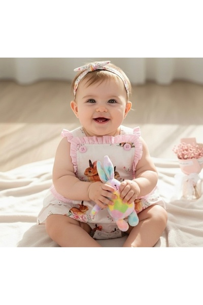 SMP Tavşan Baskılı Fırfırlı Kolsuz Kız Bebek Tulumu