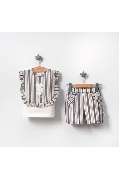 Jolly Joy Striped Woven Baby Boy Top and Bottom Set Gray