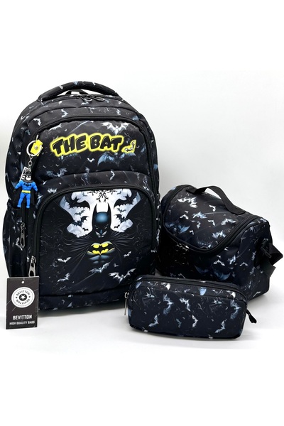 Bevitton Синьо-черно училище чанта 3-комплект начално училище чанта с характе...