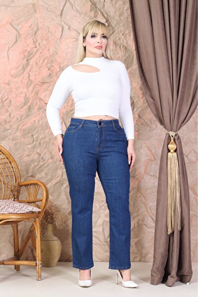 Era Lisa بنطال جينز نسائي من الليكرا بقصة مريحة وساق أنبوبية مقاس كبير