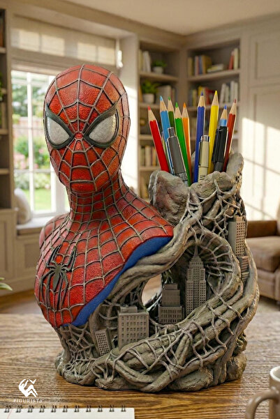 Figurista Örümcek Adam Büst Kalemlik – 16K UHD Resin Baskı. El Boyama - Premi...
