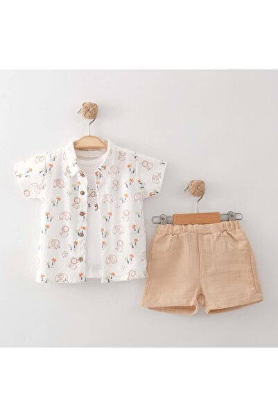 Necix's Tiny Safari Shirt 3-Piece Set Beige