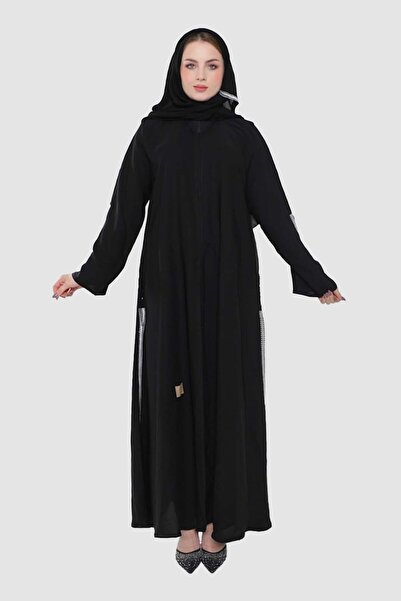 Stylish عباية كويتي كلوش مطرزة باللون الأسود