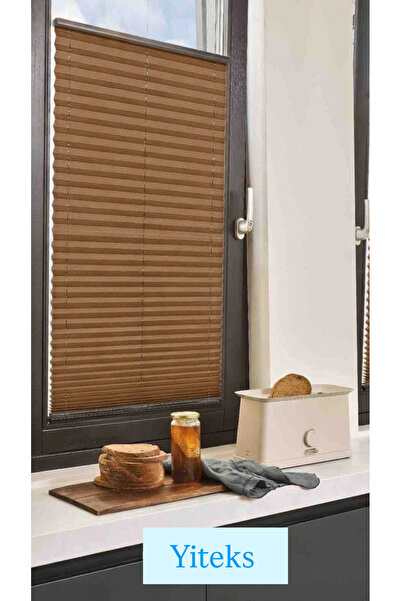 yiteks plise perde Katlanabilir Cam Balkon Plise Perde KAHVERENGİ (İsteğe Bağ...