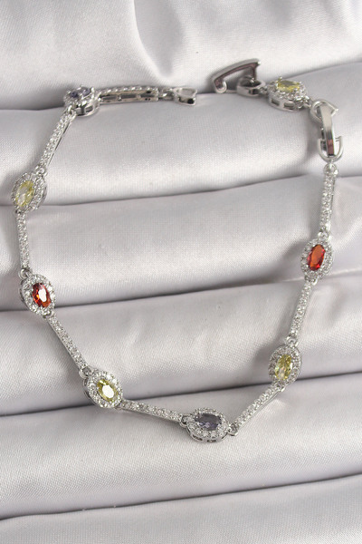 Skygo Brass Silver Color Colorful Zircon Stone Drop Stone Model Women's Brace...