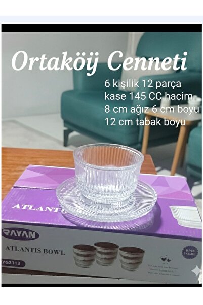 ORTAKÖYCENNETİ atlantis 12 parça 6 kişilik cam çizgi model kase seti 145 CC k...