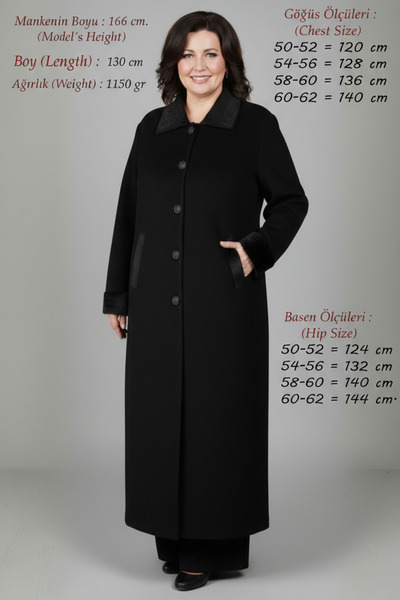 Laden Triko Kadın Çelik Örgü Kalın Tesettür Pardösü Anne Siyah Kışlık Uzun Hırka