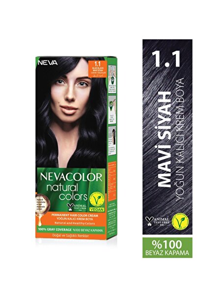 Neva Color Natural Colors 1.1 MAVİ SİYAH Kalıcı Krem Saç Boyası Seti