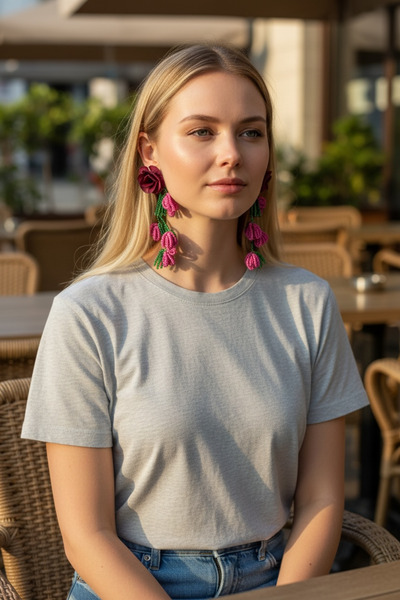 Bo Takı ve Aksesuar Çiçek boncuk sallantılı küpe