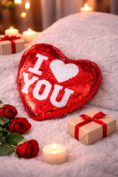 sonsuzsaat Sevgiliye Eşe Hediye I Love You Yazılı Sihirli Payetli Çift Yön Pu...
