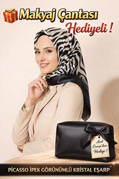 Picasso وشاح كريستالي بنمط الحمار الوحشي باللونين الأسود والأبيض بمظهر حريري ...