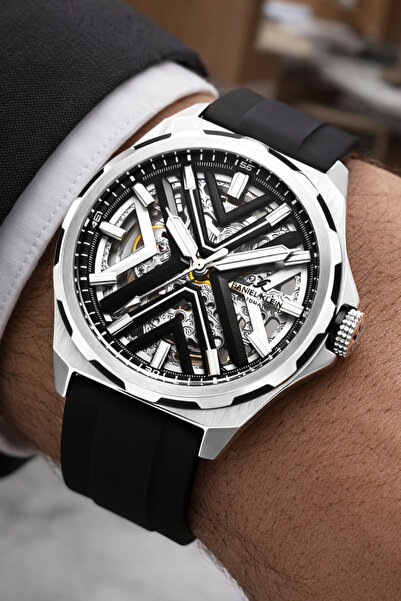 Daniel Klein Silicone Cord Steel Case Automatic Mechanism Men Wrist Watch Bla...